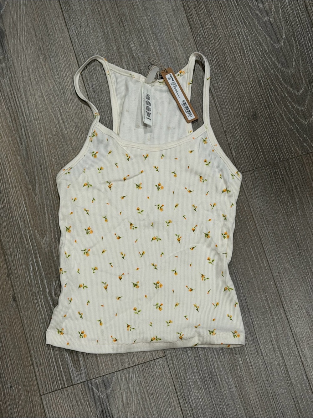 SKIMS Cream Ribbed Floral Cami with Yellow Print